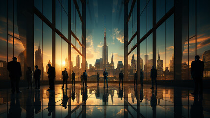 Fototapeta na wymiar silhouettes of people walking in office