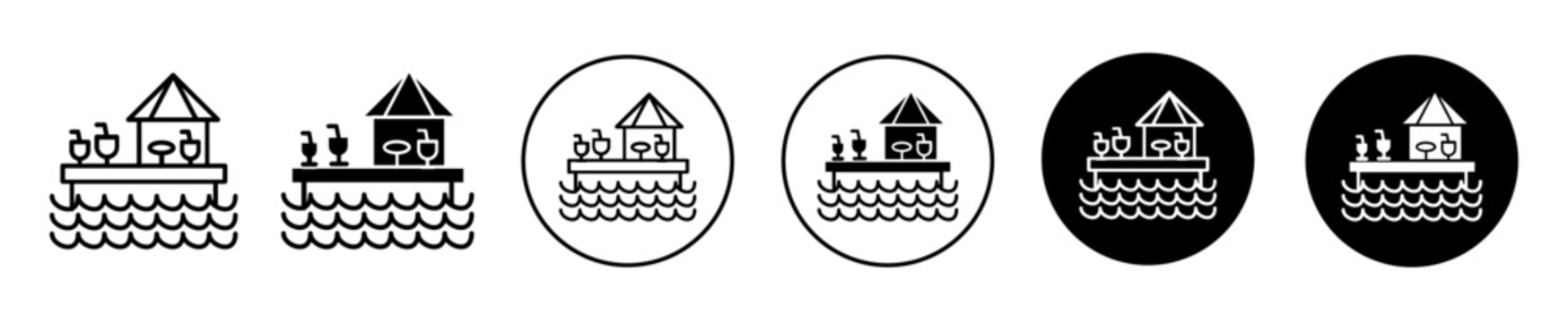 Aqua bar with drinks icon. Summer pool party with cocktail drinks and beverages symbol set. Swimming club for leisure and relaxation vector sign. Aqua pool bar with glasses line logo