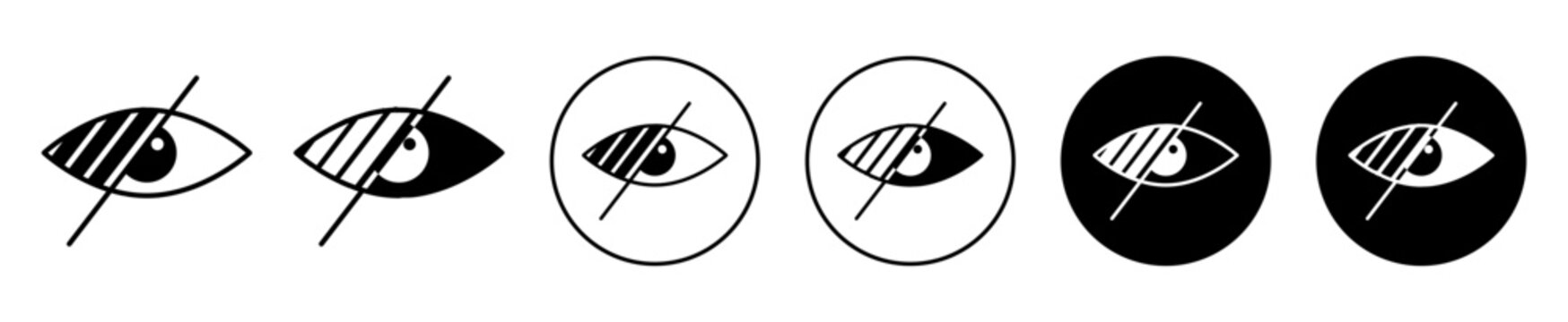 Low Vision blindness icon. Eye disability to see visual symbol set. No eyesight or watch vector sign. Low eye vision due to blindness line logo. Preview not available icon