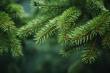 Christmas festive tree branch with blur background and copy space. Generative AI