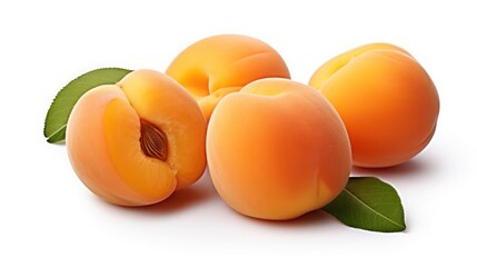 Generate a photography of apricots with leaves