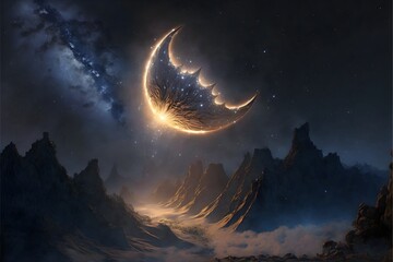 flying star in fantasy night POV star gazing concept art night time moon light cinematic lighting realistic details 