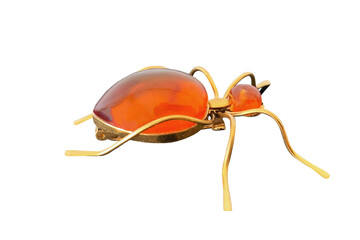vintage brooch Ant with of amber and brass, made in USSR on isolated transparent background