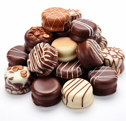 Obraz na płótnie Canvas Delicious assortment of chocolate candies on a pristine white background