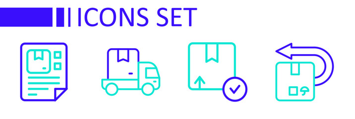 Set line Return cardboard box, Carton, Delivery cargo truck and Waybill icon. Vector