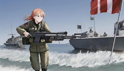 Naklejka premium the girl in the military uniform