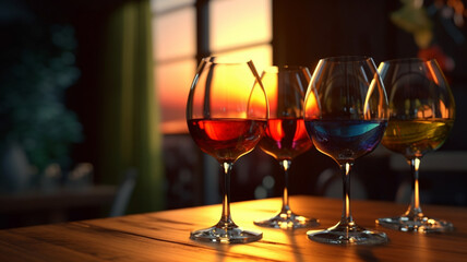 Naklejka premium Art wine glasses on the table 1 , Generative AI.