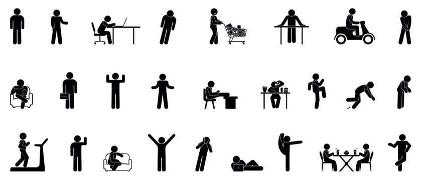 stick figure man icon, large collection of human silhouettes