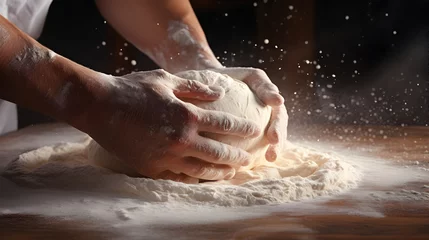 Foto op Plexiglas Bakery flour rolling for preparation of dough for pizza pasta food meal in a restaurant © Trendy Graphics