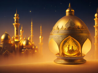 Oriental golden lamp. AI