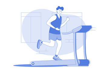 Boy Running On Treadmill