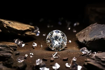 Rolgordijnen Rough diamond, precious stone in mines © Zaleman