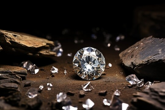 Rough diamond, precious stone in mines