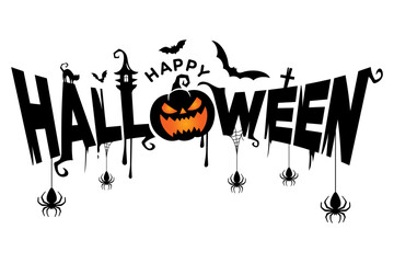 Halloween text, banner, cursive, lettering, type, vector for Halloween header, Halloween slide background, 
Halloween flyer background, sale, greeting cards, 
party invitations, isolated