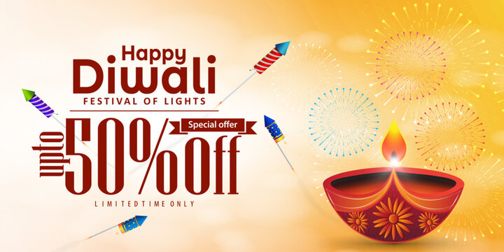 Happy Diwali festival Celebration banner design with huge discounts to attract people