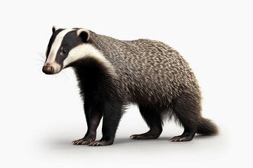 A badger standing on its hind legs on a white background - obrazy, fototapety, plakaty