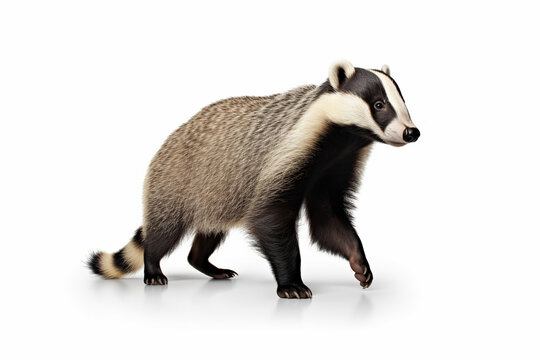 A badger standing on its hind legs on a white background
