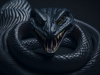 Night gloomy landscape with a cobra. Fantastic, snake. AI