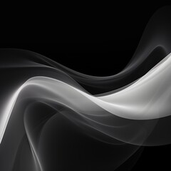 Obraz premium Elegant black and white background with waves. Smooth gradient, glow, neon. Banner design, place for text