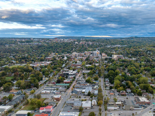 Early afternoon autumn aerial photo view of Ithaca New York.	
