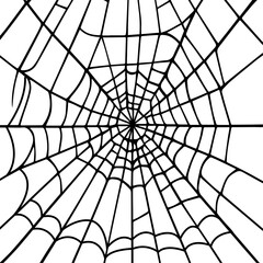 Obraz premium Spider round web, hand drawn. Vector black silhouette on a white background.