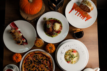 glintwein autumn menu grok pasta pumpkin halloween pizza croissant soup drink tea cheescakes meats