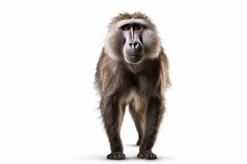Obraz premium A serious baboon on a white background,baboon sitting in front of white