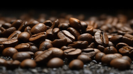 Bunch of coffee beans on a black background