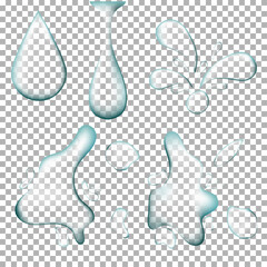 realistic water drops liquid puddles on transparent background