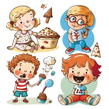 fun child separate pictures cartoon style white background 