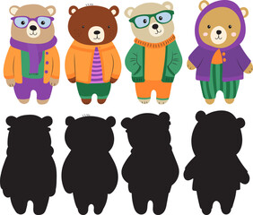 cartoon bears in flat style, on white background, vector