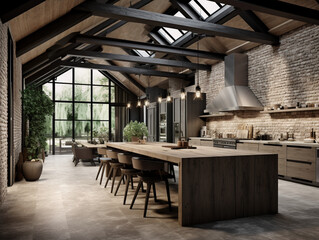 Captivating Harmony of Rustic and Modern: Enchanting Kitchen Bathed in Ambient Lighting