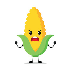 Cute furious corn character. Temperament vegetable cartoon emoticon in flat style. closet vector illustration