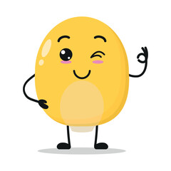 Cute happy corn kernel character. Funny smiling and wink vegetable cartoon emoticon in flat style. closet vector illustration