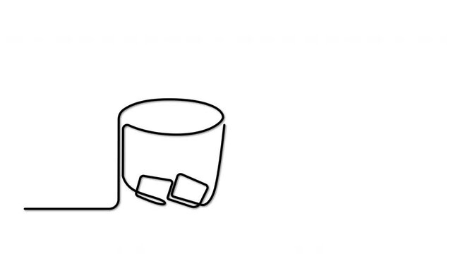 Whiskey, alcohol shot, ice cubes in a glass. Self drawing line animation.