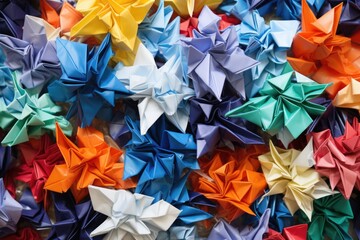 colorful origami paper folded into cranes