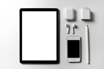 tablet, phone set mockup on white background