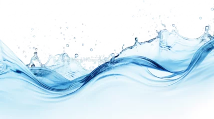 Fototapeten Water splashes and drops isolated on white background. Abstract background with blue water wave © Lazy_Bear