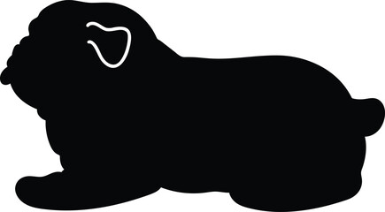 Simple and cute illustration of Bulldog lying down in silhouette