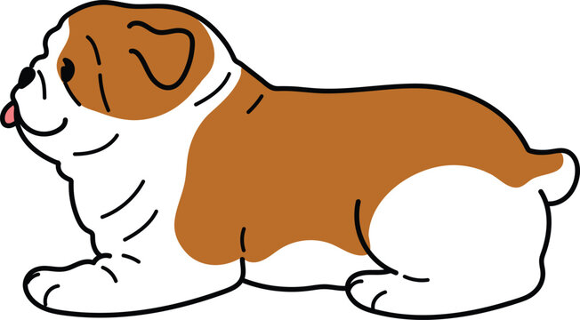 Simple and cute illustration of Bulldog lying down outlined