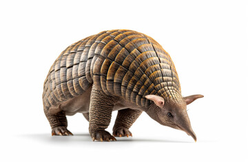 Photo-realistic image of an armadillo on a white background,Armadillo in Motion: A Study in Natural Armor