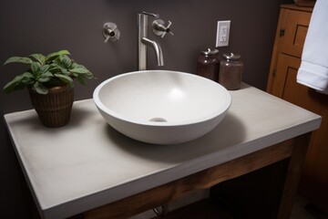 concrete vanity countertop with a vessel sink