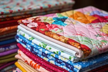close-up of neatly stacked quilting squares