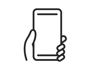スマートフォンを持つ手のアイコン（線画）のイラスト