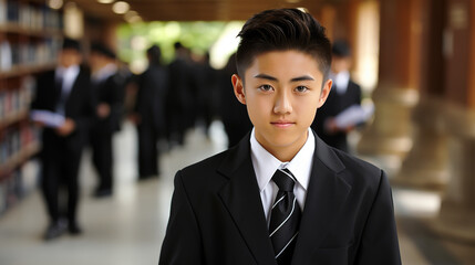 College Attire: Confident New Asian Student Wearing Suit and Tie