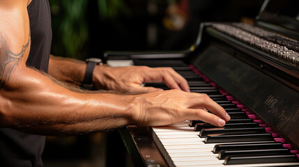 Piano Progress: Muscular, Tattooed Arms in Musical Training