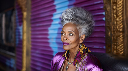 Obraz premium Portrait of Mature Black Lady by Art Wall