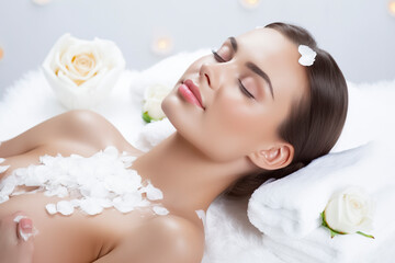 The Art of Self-Care: A Beautiful Brunette Enjoying a Relaxing Massage at a Wellness Center, ai generative