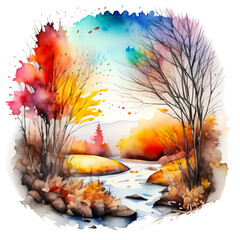 Jesienny krajobraz ilustracja - obrazy, fototapety, plakaty