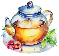Dzbanek z herbatą ilustracja - obrazy, fototapety, plakaty